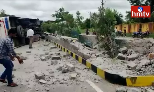 RTC Bus Overturned in Kamareddy RTC Bus Overturned in Kamareddy