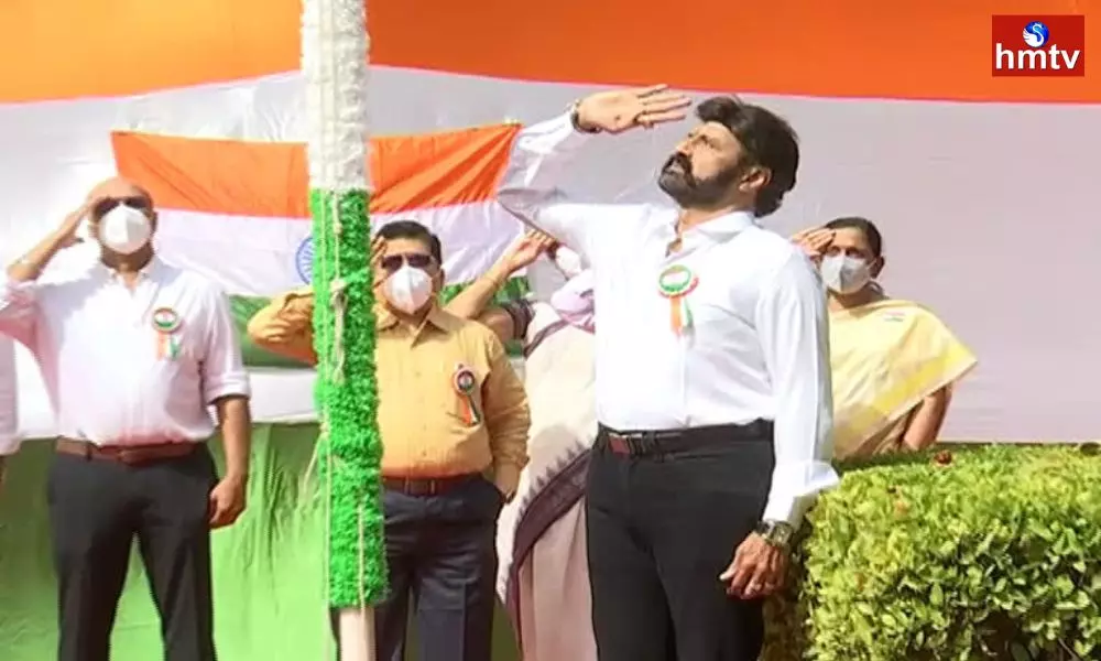 Balakrishna Unveiled the National Flag at Basavatarakam Cancer Hospital
