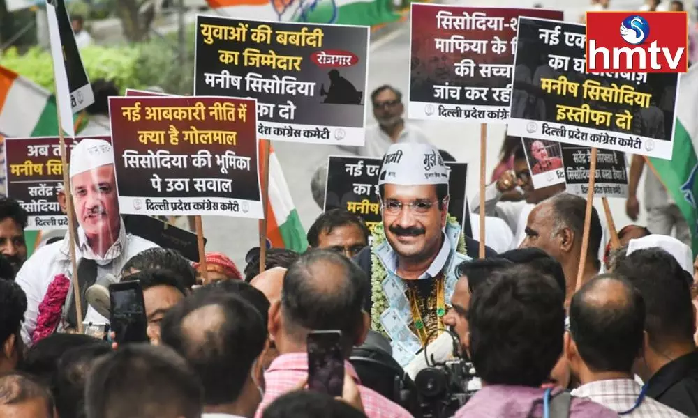 Delhi Congress Holds protest, Demands Manish Sisodias Resignation