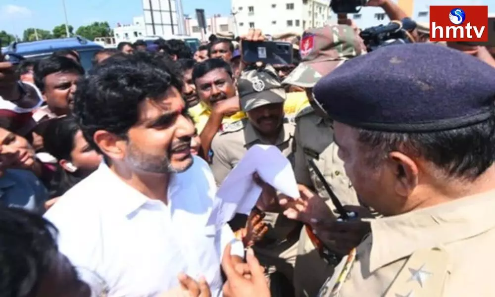 Police Stopped TDP Leaders Nara Lokesh At Srikakulam High Way