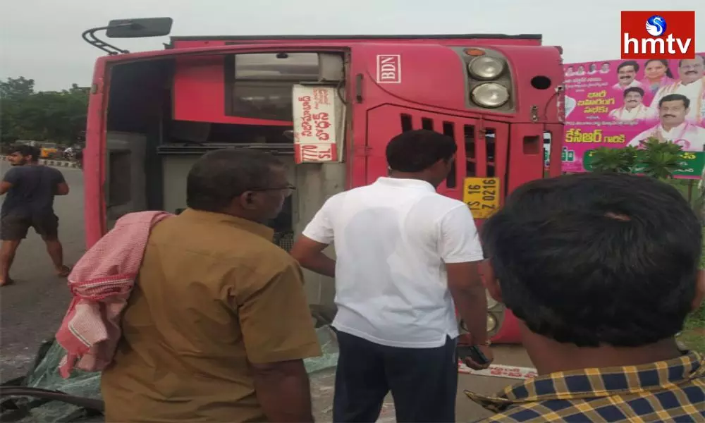 RTC Bus Overturned in Ditchpally of Nizamabad District