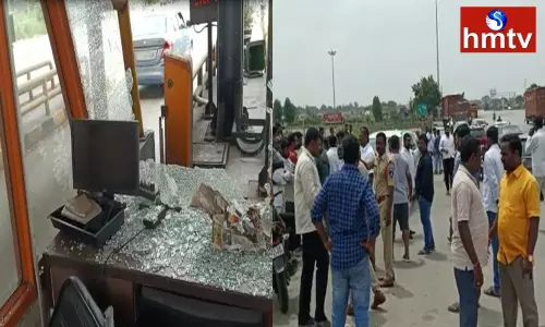 Tension at Shadnagar Toll Plaza in Ranga Reddy District Tension at Shadnagar Toll Plaza in Ranga Reddy District