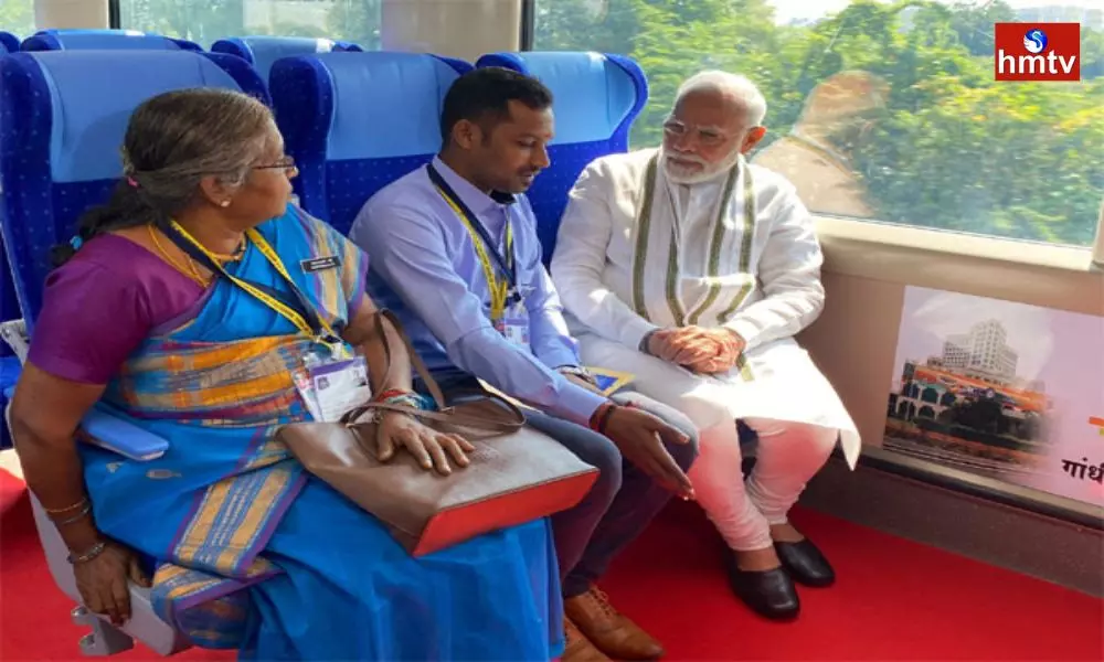 PM Modi Travels Onboard Vande Bharat  Train