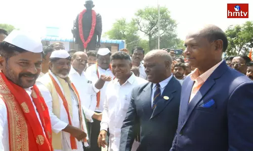 TPCC Chief Revanth Reddy paid tribute to Gandhis statue