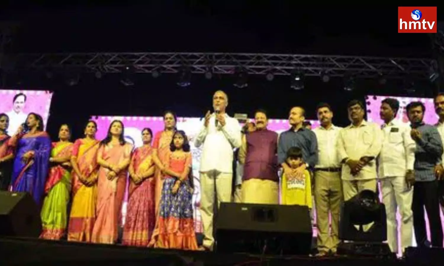 Harish Rao with his family members Participated in Bathukamma celebrations Siddipet