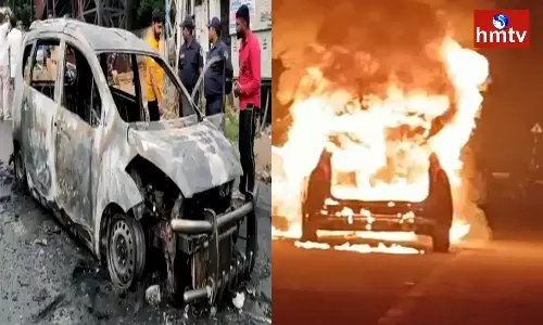 Car Catches Fire in Banjara Hills Road No 1 Hyderabad