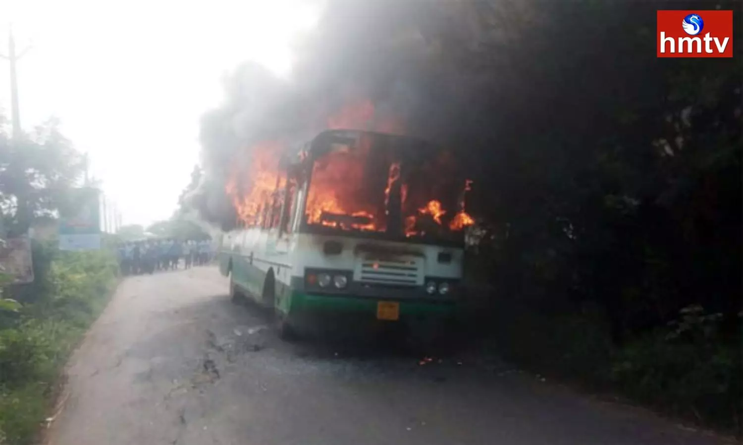 RTC Bus Catches Fire In Vijayawada RTC Bus Catches Fire In Vijayawada