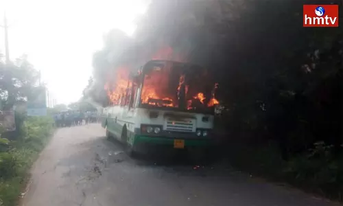 RTC Bus Catches Fire In Vijayawada RTC Bus Catches Fire In Vijayawada