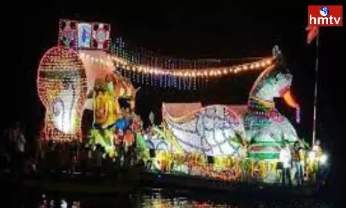 at annavaram, the theppotsavam celebrations starts in the evening
