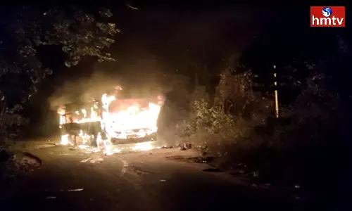 A Fire Broke Out in a Private Travel Bus at Alluri District A Fire Broke Out in a Private Travel Bus at Alluri District