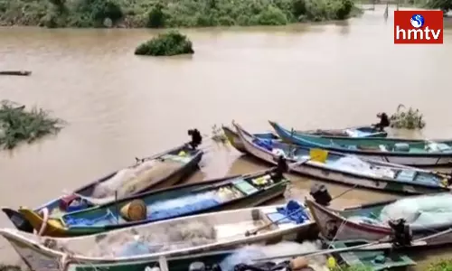 A fishing boat overturned in the Polavaram project