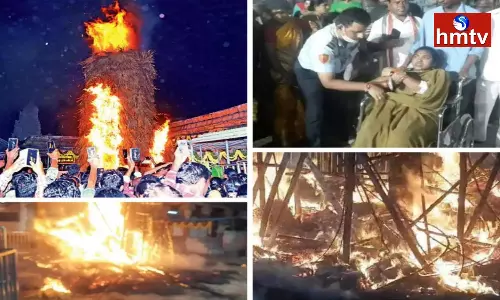 Fire Brokeout In Srikalahasti Devotees Stampede And Women Were Injured