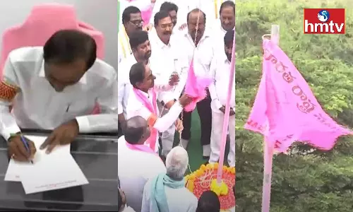 CM KCR Unveils BRS Party Flag