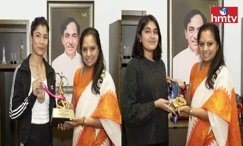 MLC Kavitha Congratulates Nikhat Zareen And Isha Singh MLC Kavitha Congratulates Nikhat Zareen And Isha Singh