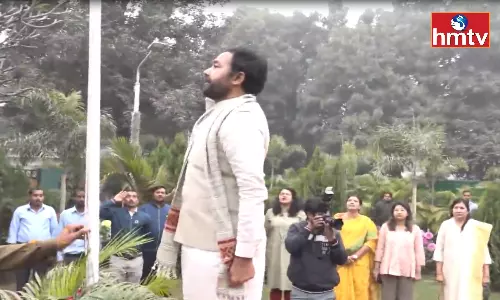 Flag Salute By Minister Kishan Reddy In Delhi Flag Salute By Minister Kishan Reddy In Delhi