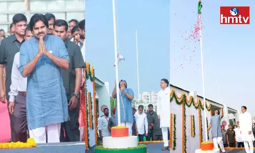 Janasena leader Pawan Kalyan hoisted the national flag Janasena leader Pawan Kalyan hoisted the national flag