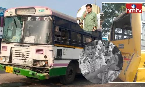 RTC Bus Hit a School Bus in Rajanna Sircilla RTC Bus Hit a School Bus in Rajanna Sircilla