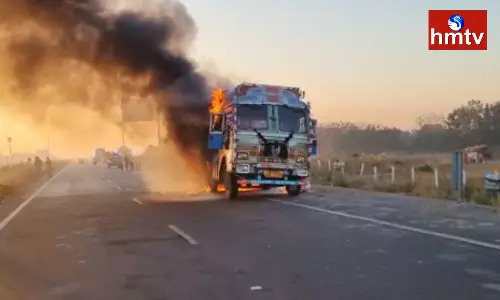 Fire in Lorry Near Sangareddy Fire in Lorry Near Sangareddy
