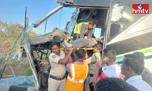 Private Travel Bus Hits Lorry at Armoor
