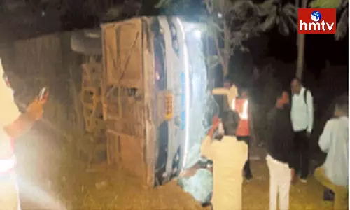 RTC Bus Overturned In Jaggaiahpet