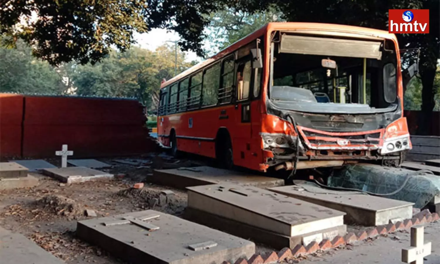 DTC Bus Crashes Into Christian Cemetery And Damages Wall