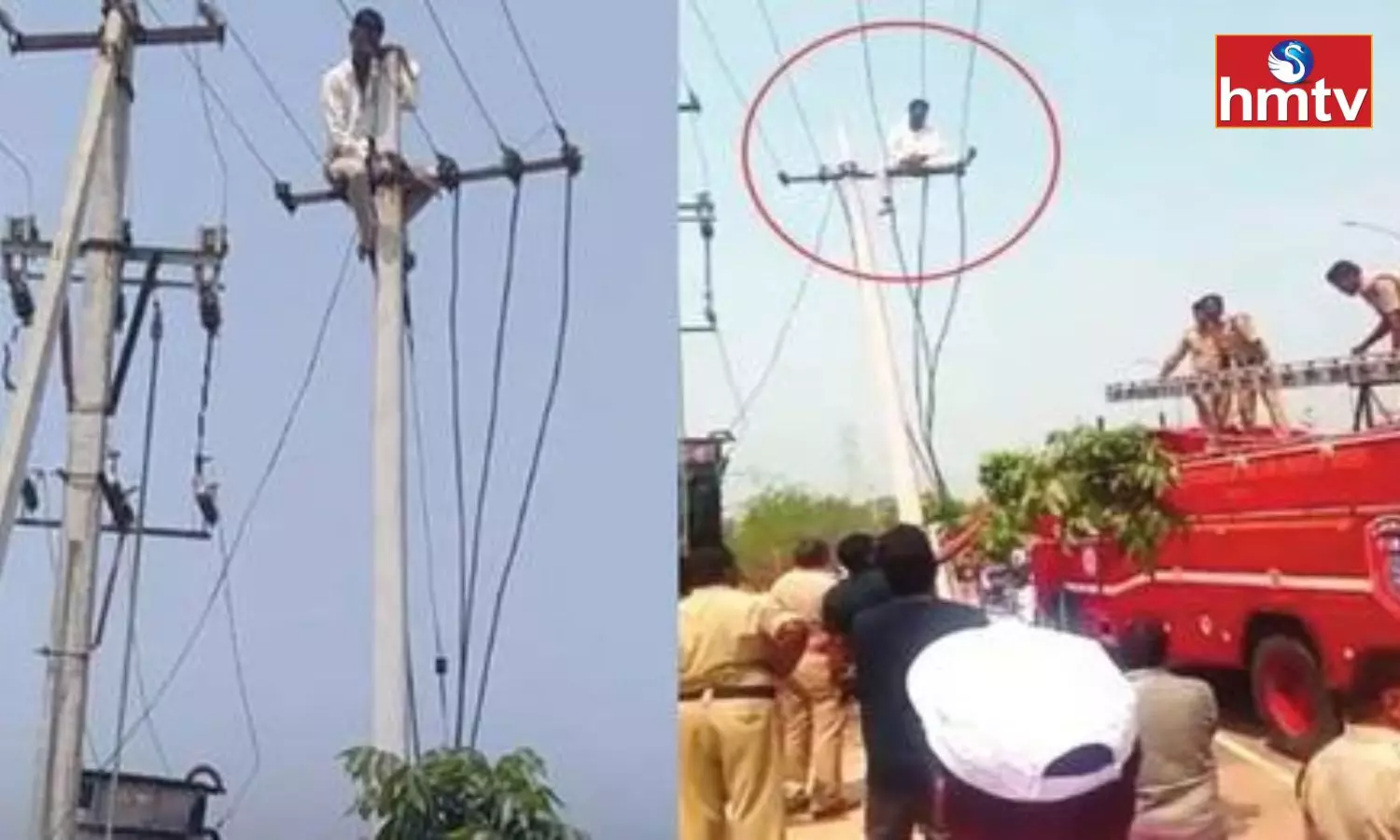 Man Climbs Electric Pole in Medak