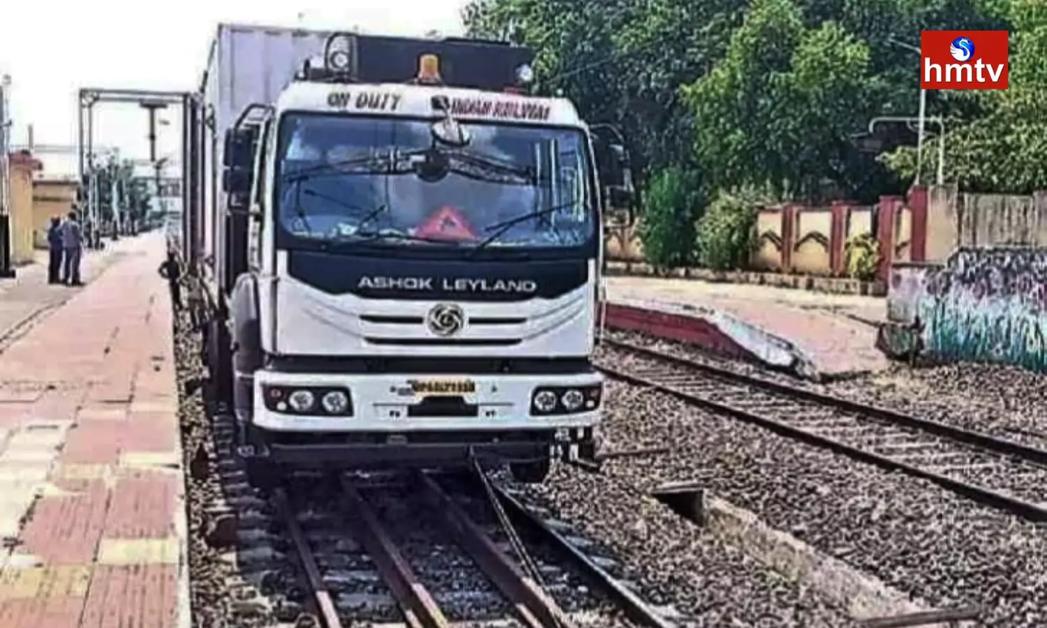 Lorry Running On The Railway Tracks In Samarlakota