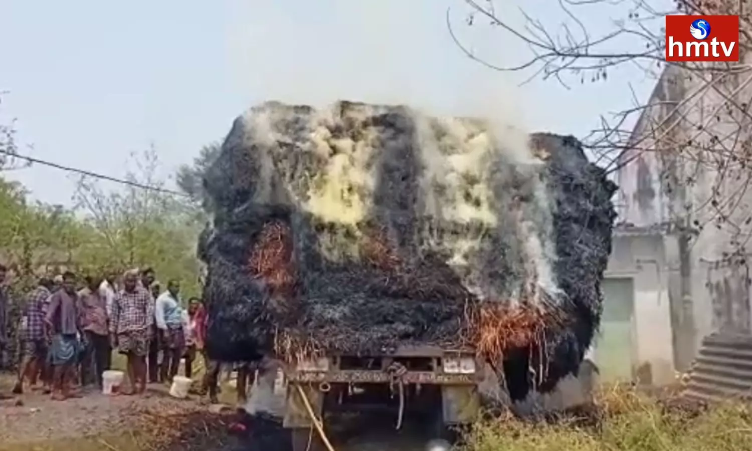 Tractor Caught Fire In Bapatla By Hitting Current Wires