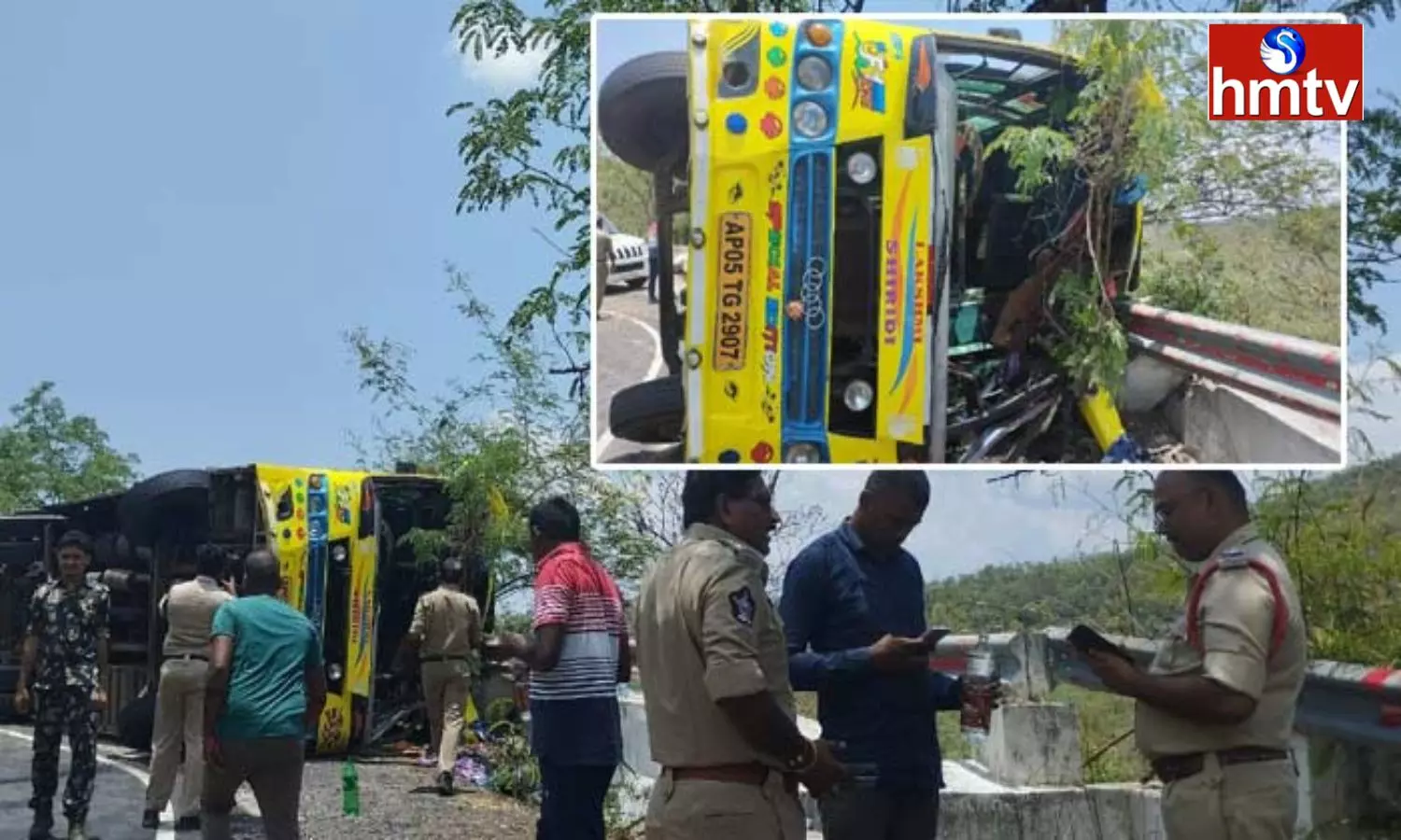 Tourist Bus Overturned On Srisailam Ghat Road