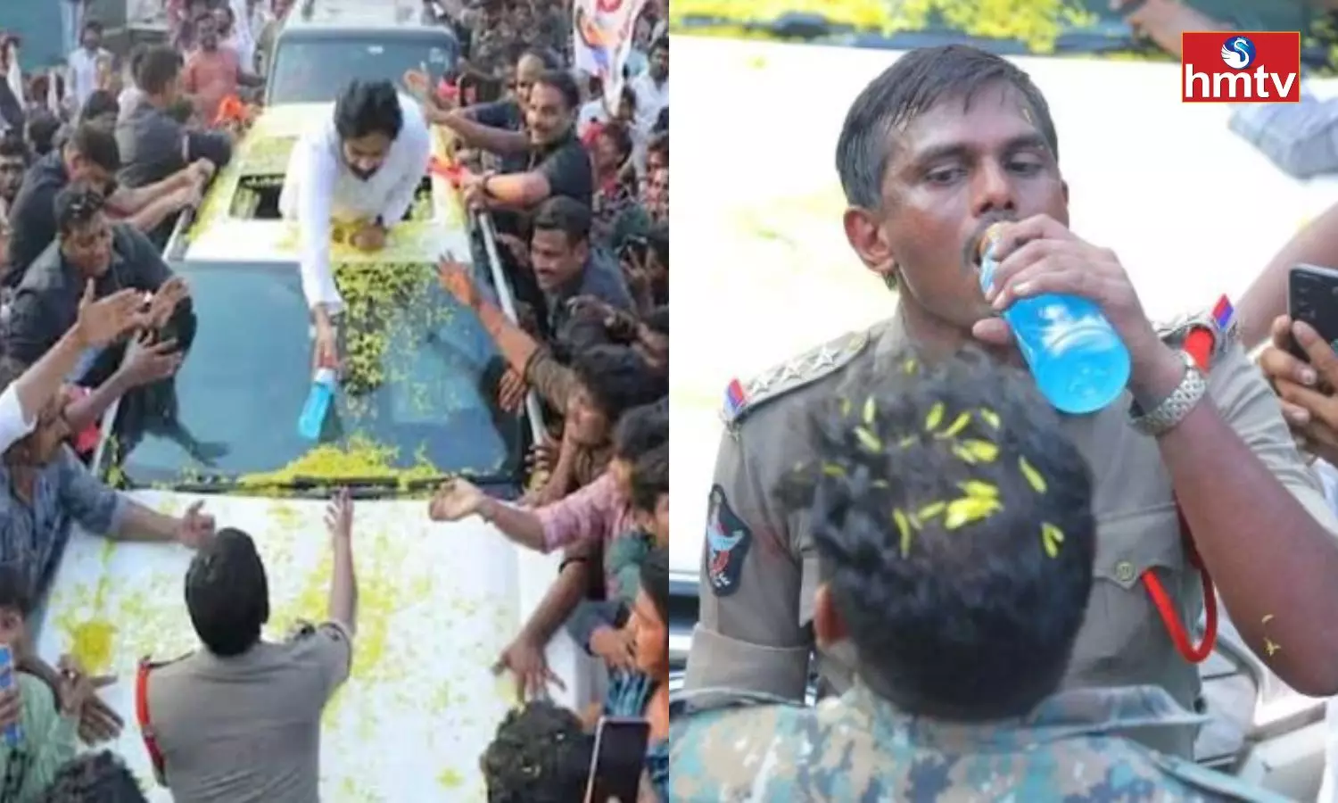 Pawan Kalyan Giving Energy Drink to Tired Police Officer