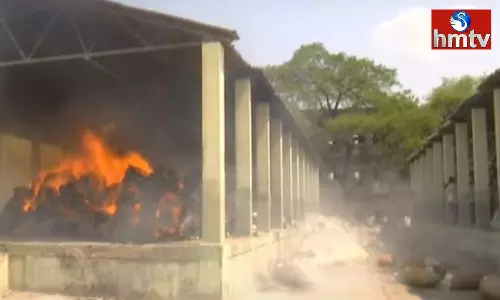 Fire Accident In Cotton Market At Khammam