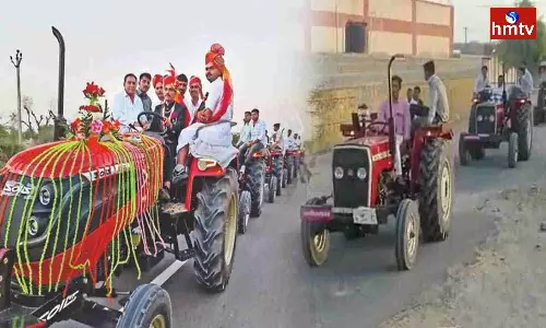 Rajasthan Groom Drives to Wedding Venue 51 Tractors Rajasthan Groom Drives to Wedding Venue 51 Tractors