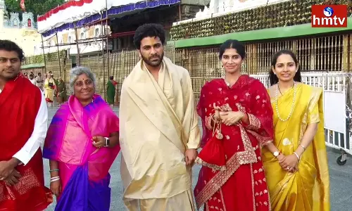 Actor Sharwanand Couple visit In Tirumala Temple Actor Sharwanand Couple visit In Tirumala Temple
