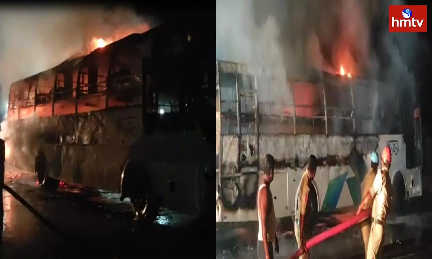 A Fire Broke out in a Private Travel Bus in Prakasam District A Fire Broke out in a Private Travel Bus in Prakasam District