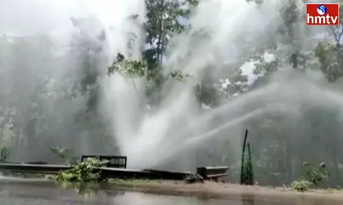 Water Gushing From A Burst Pipe Line In Bhupalpally