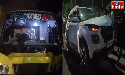 A Travel Bus Collided With A Bike And A Car Due To Brake Failure