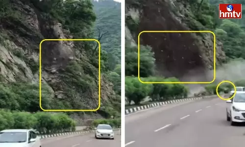 Cars Narrowly Miss Being Crushed By Landslide In Himachal
