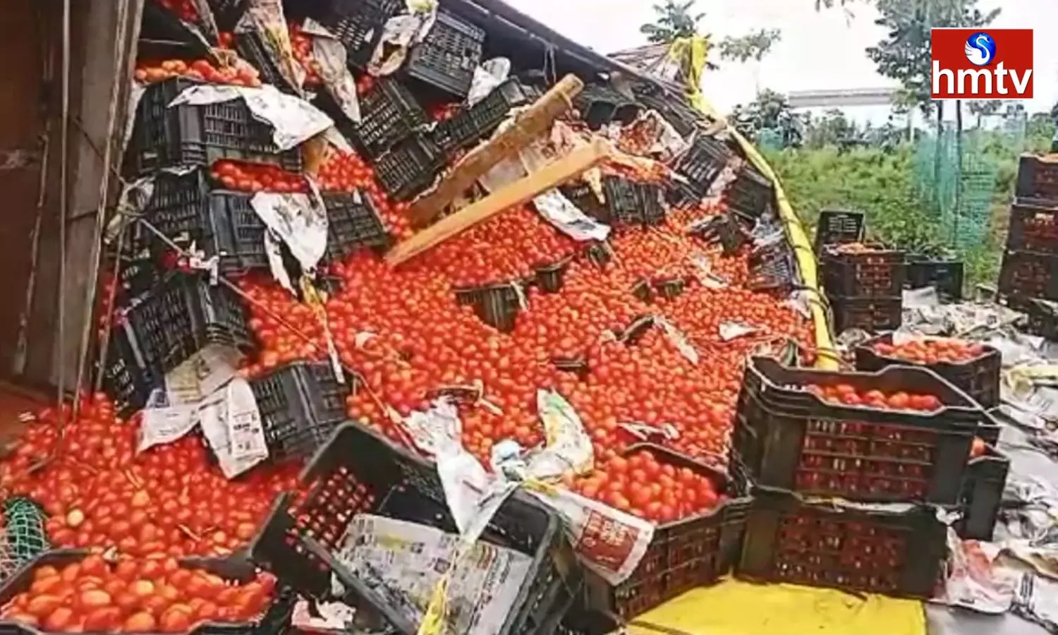 Tomato Truck Overturned at Adilabad Tomato Truck Overturned at Adilabad