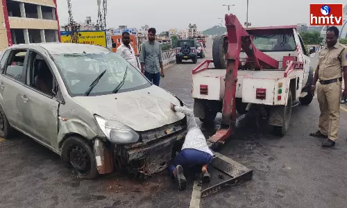 Road Accident On PV Narasimha Rao Flyover In Hyderabad Road Accident On PV Narasimha Rao Flyover In Hyderabad