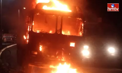 Lorry catches Fire on National Highway in Visakhapatnam