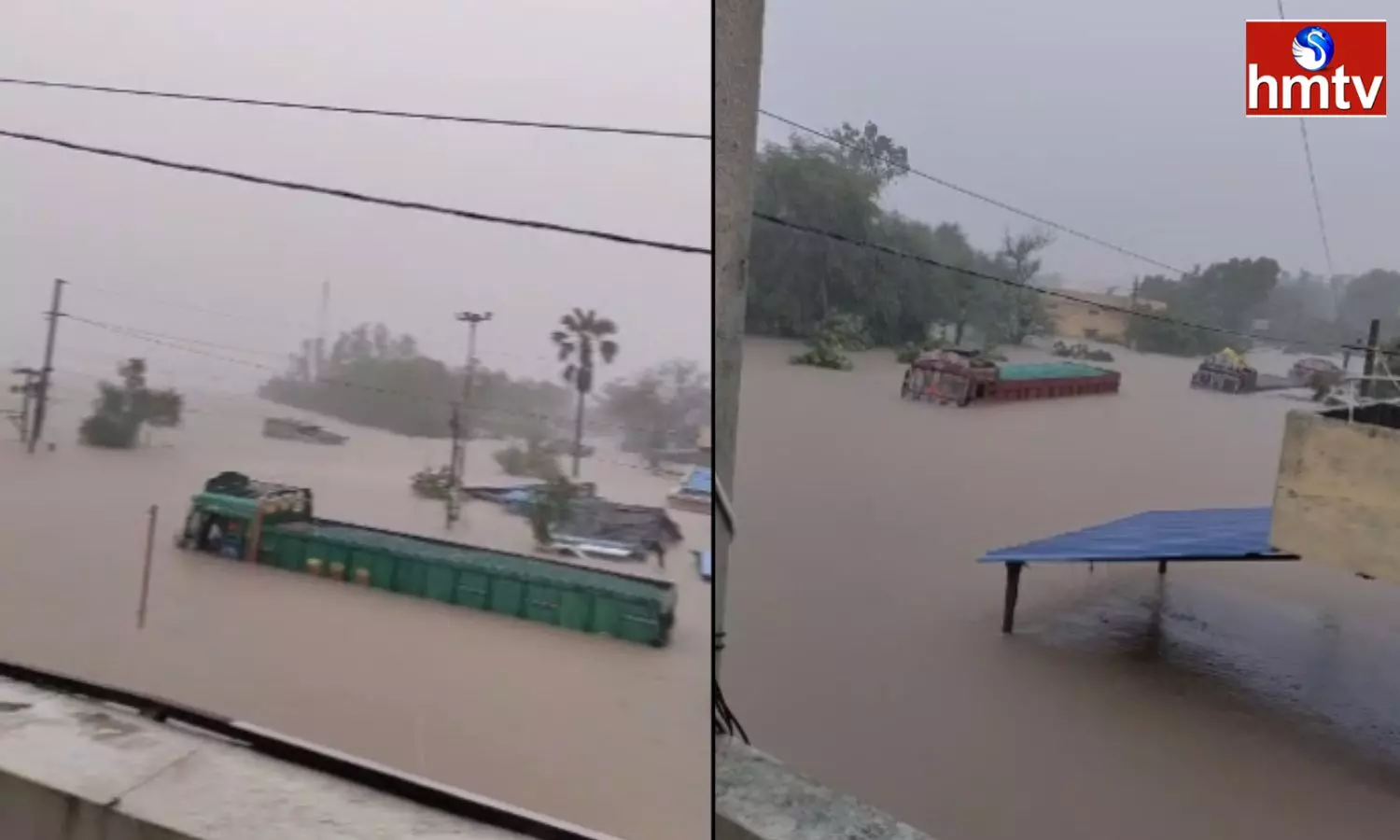 Lorries Submerged In Water Due To Flood