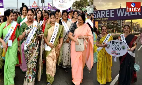 Women In Large Numbers Take Part In Handloom Sari Walk In Vizag
