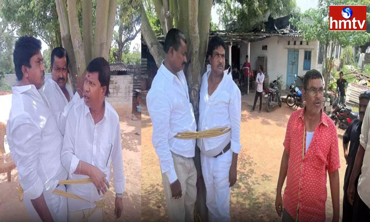 Owner Was Attacked In A Land Dispute Locals Tied The Accused To A Tree In Karimnagar Owner Was Attacked In A Land Dispute Locals Tied The Accused To A Tree In Karimnagar