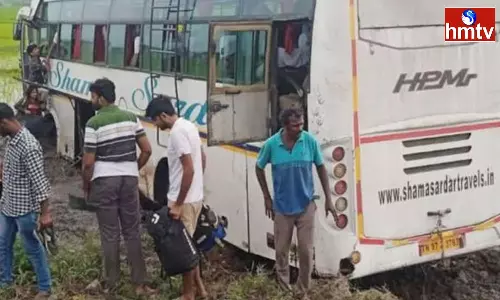 Two Died After Private Bus Collided With Bike At Miryalaguda Two Died After Private Bus Collided With Bike At Miryalaguda