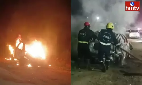 Unidentified People Set The Accident Car On Fire In Rajendra Nagar Hyderabad Unidentified People Set The Accident Car On Fire In Rajendra Nagar Hyderabad