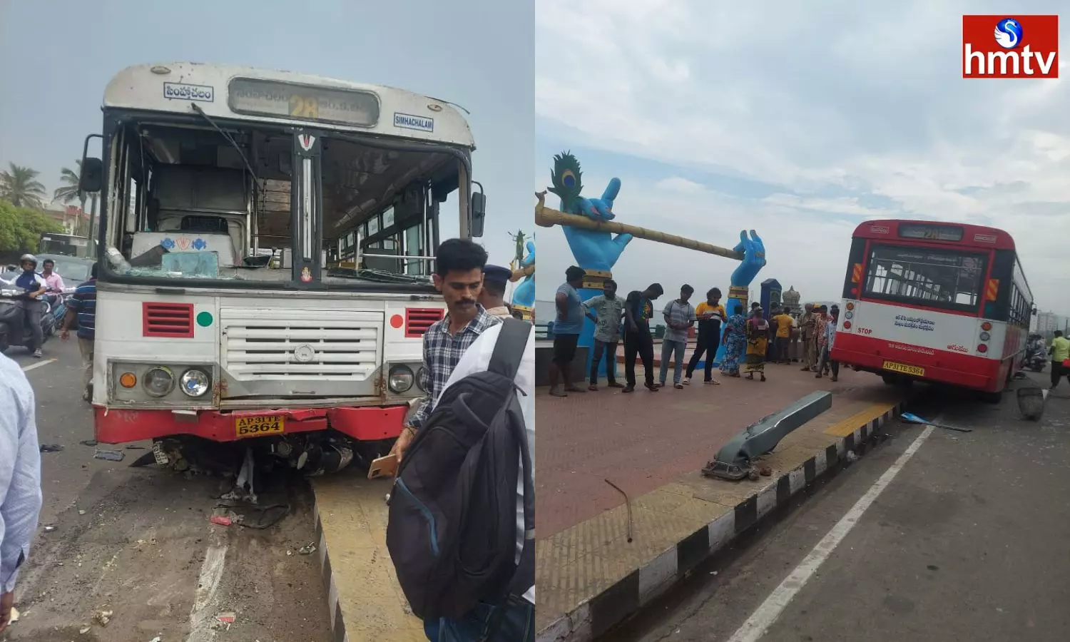 An RTC Bus Crashed Into A Divider At Visakhapatnam RK Beach