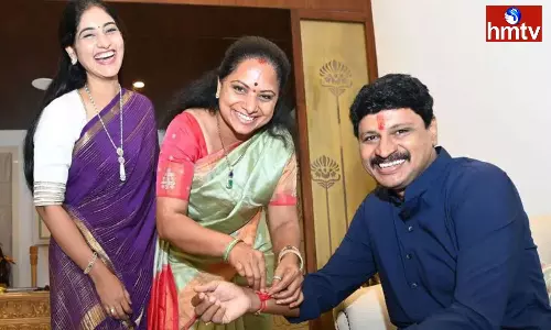 MLC Kavitha Ties Raksha Bandhan To MP Santhosh MLC Kavitha Ties Raksha Bandhan To MP Santhosh