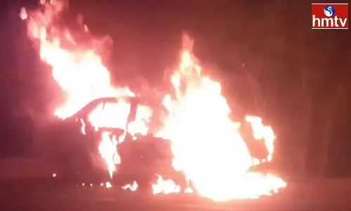 A Car Caught Fire in Nellore