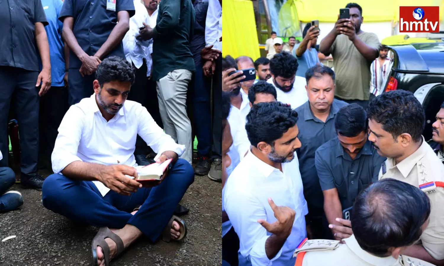 Nara Lokesh Protested By Sitting on The Road When The Police Did Not Let Him Go To See His Father