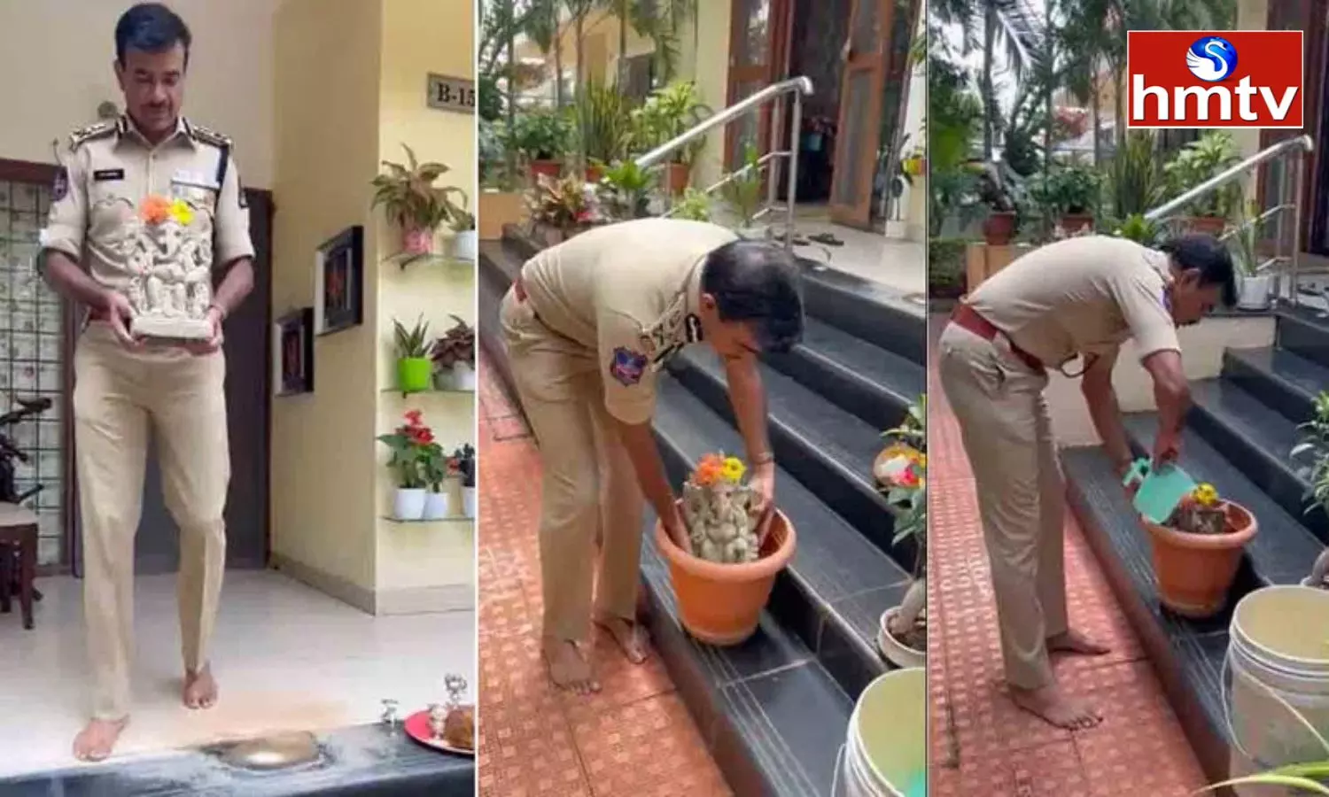 Hyderabad Police Commissioner Cv Anand Immersed Lord Ganesha At Home